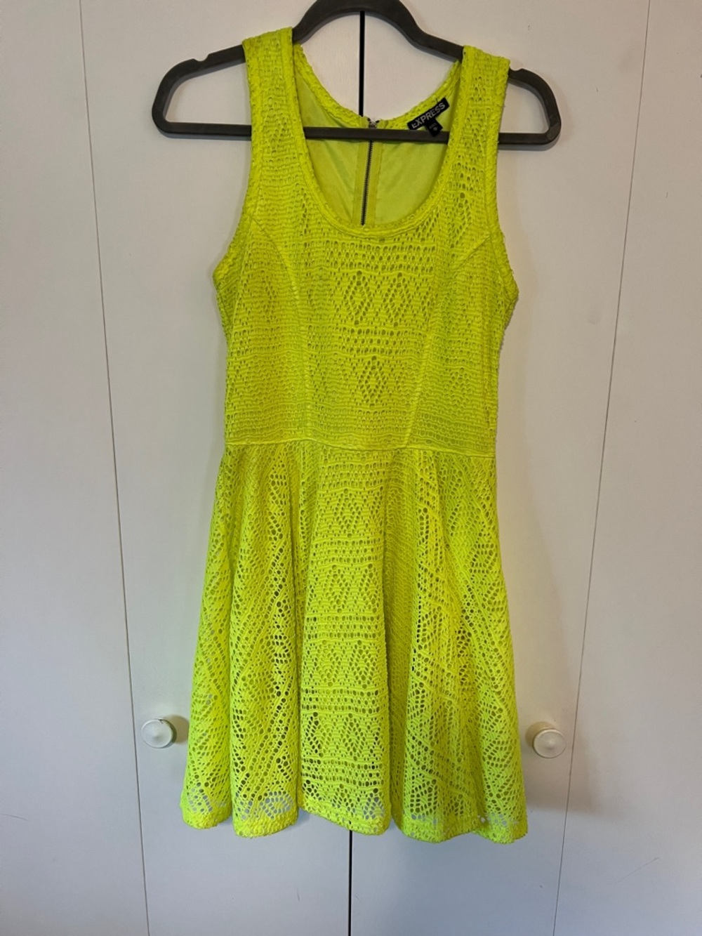 Express Neon Yellow Crochet Fit & Flare Mini Dress